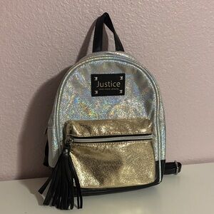Justice Holographic Silver and Gold Backpack